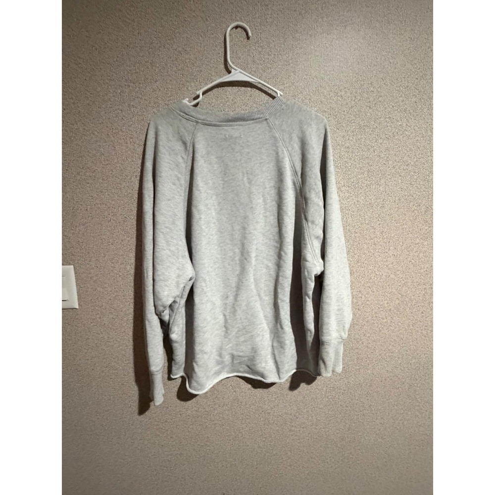 Aerie Womens Gray Heathered Raglan Sleeve Raw Hem Crewneck Sweatshirt Medium - Picture 4 of 5